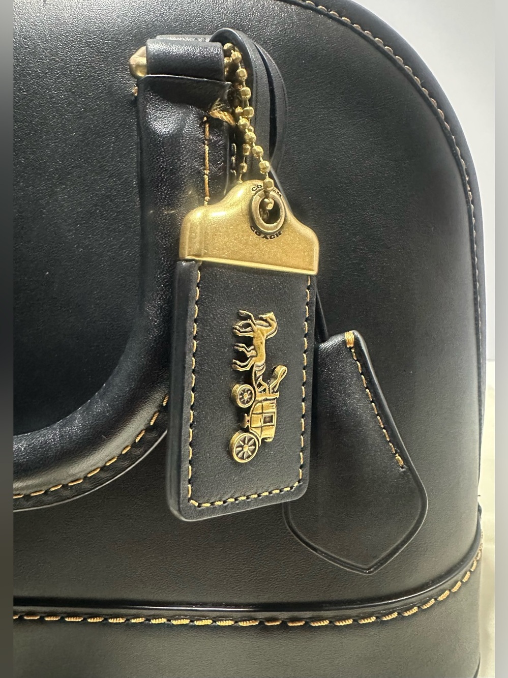 Coach Revel Bag 24 in black glovetanned leather with signature brass hardware. - Picture 8 of 11